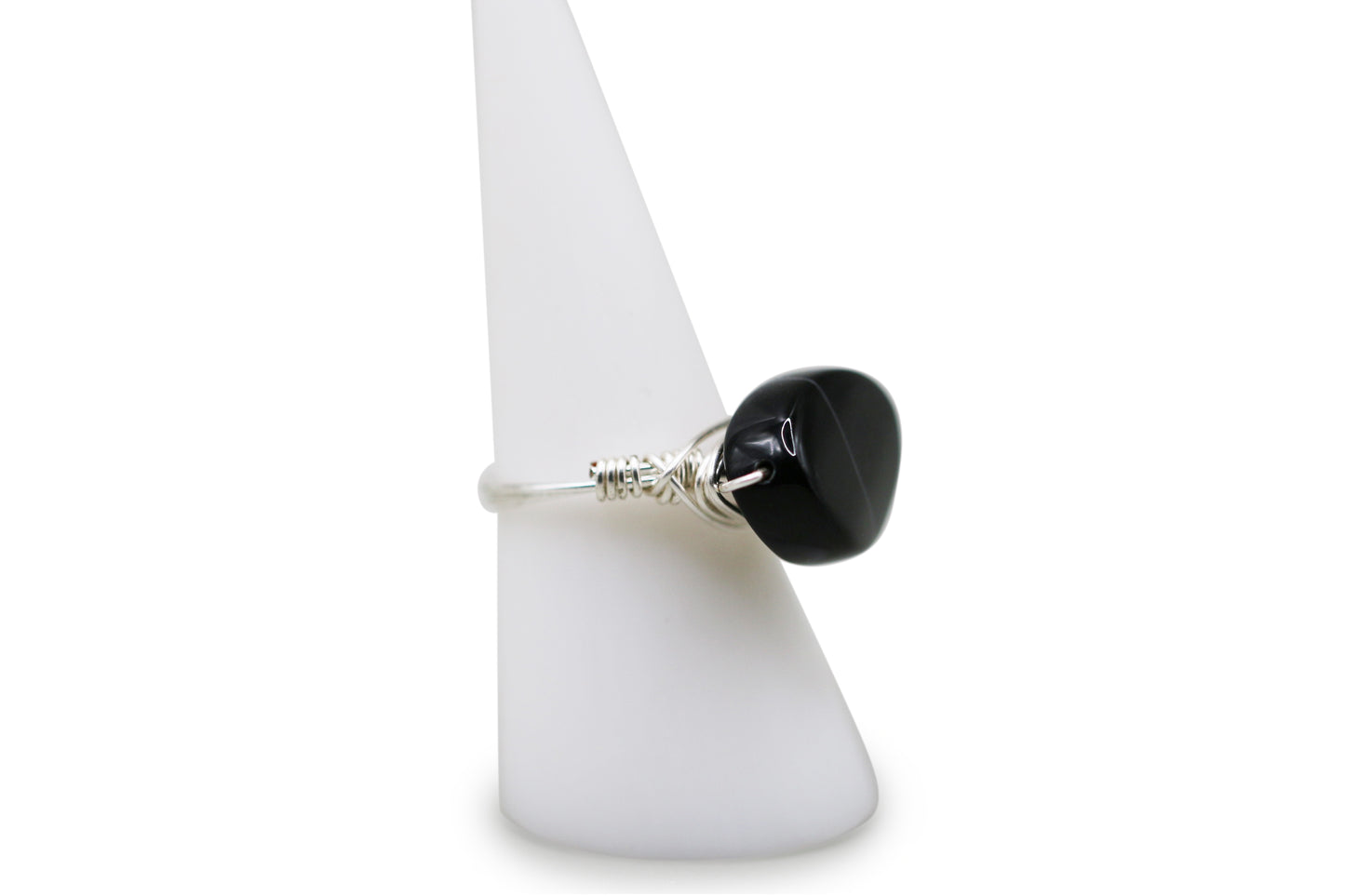 Wire Wrapped Onyx  Size 8 Ring