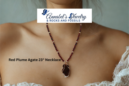 Red Plume Agate 23" Necklace