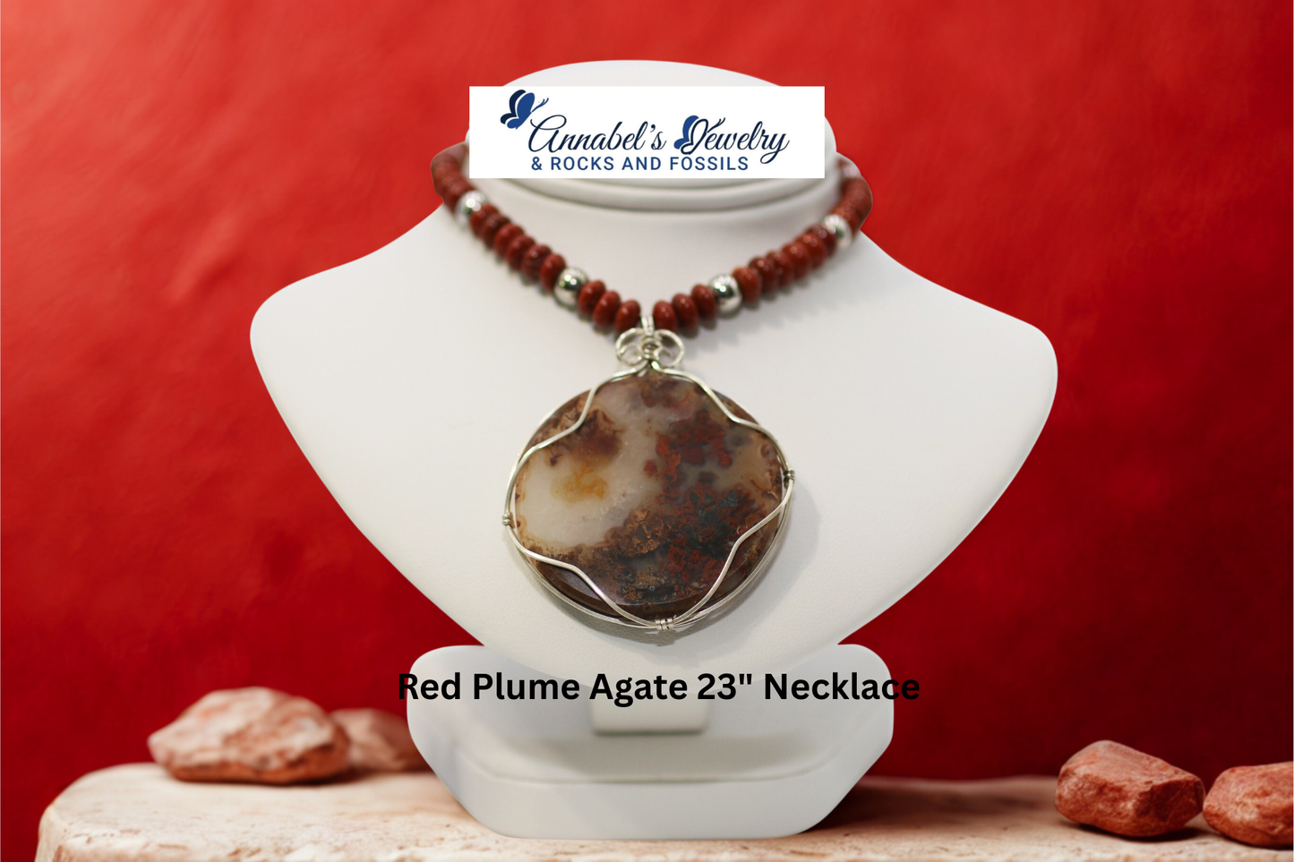 Red Plume Agate 23" Necklace