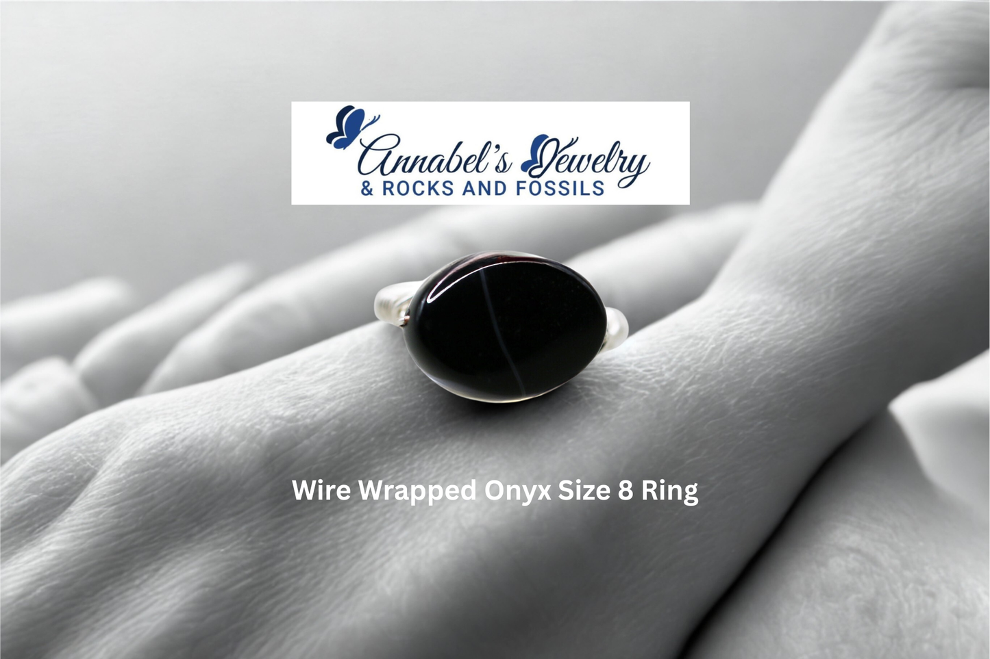 Wire Wrapped Onyx  Size 8 Ring